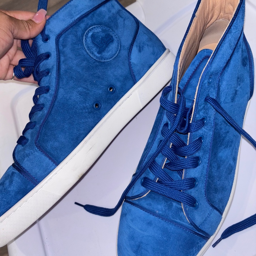 Christian Louboutin Louis Junior Spikes High-Top Sneakers – Electric Blue Suede